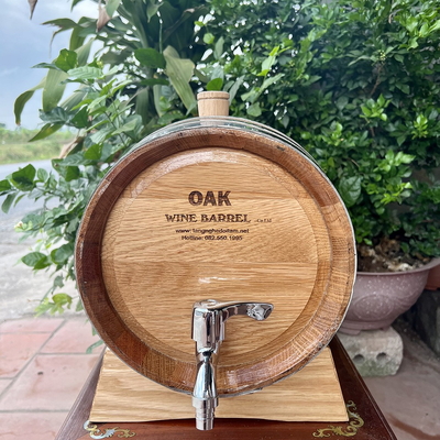 Thùng rượu gỗ sồi 10 Lít Vòi Crom